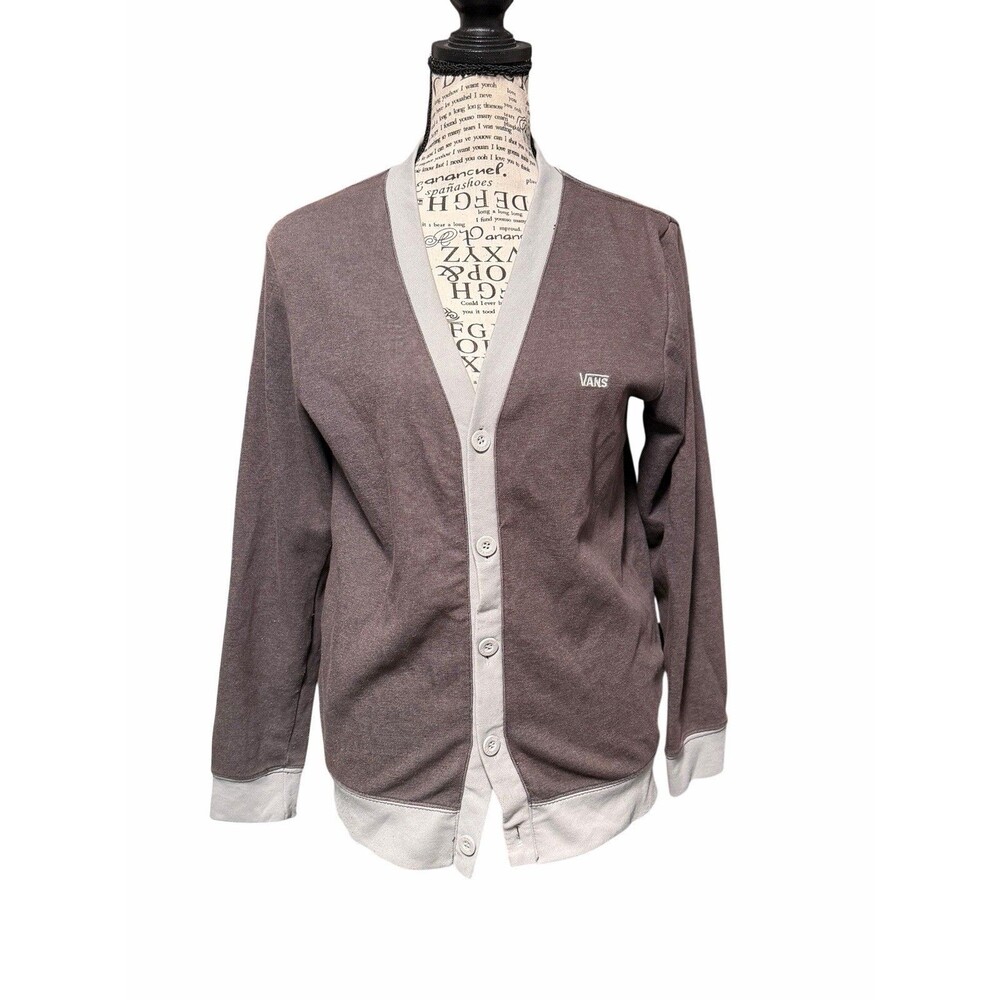 VANS cardigan, Size Medium gray With Light Ash Trim. Preppy 90s School Retro